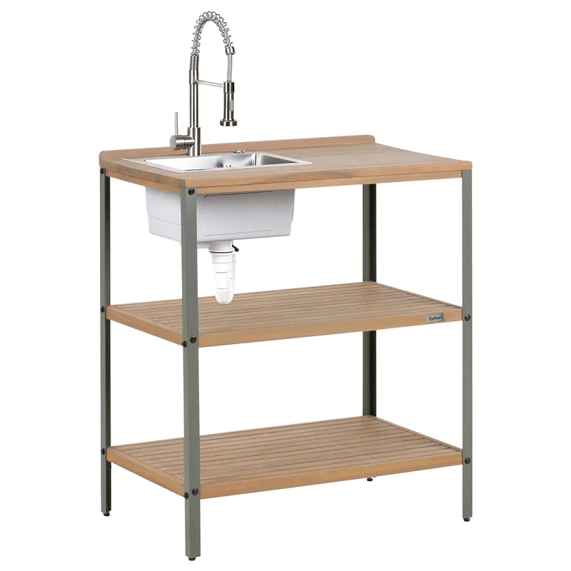 Köksö med Vask För Utomhusbruk Ivrea Akaciaträ - Brun/Grå/Silver — Brun/Grå/Silver