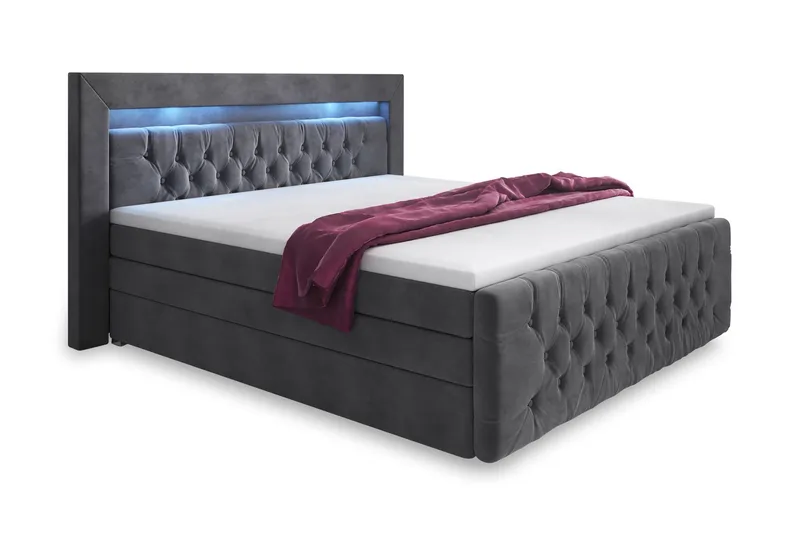 Komplett Sängpaket Celio Lyx 180x200 LED-belysning - Grå|Sammet — Cloud47