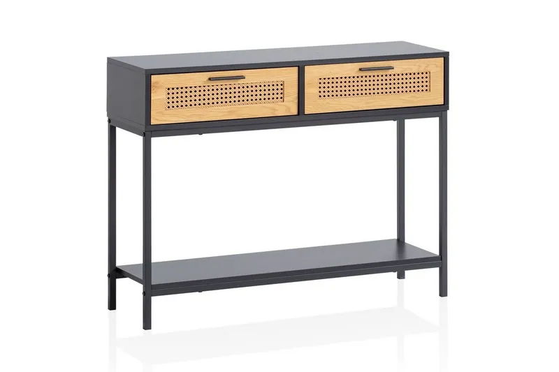 Konsolbord Wohnling Massivt trä 100 cm 2 lådor industrihus stil med Wienerkorg — Wohnling