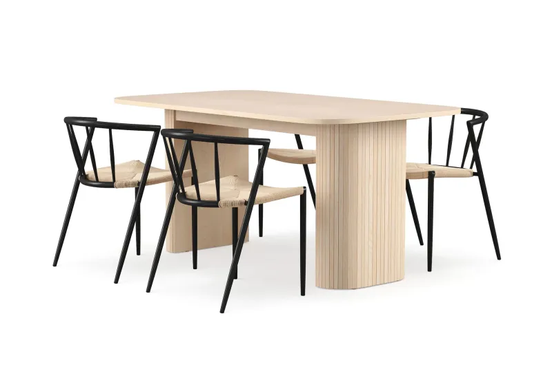Kopparbo Matbord 160 cm med 4 Winston Matstolar - White / Beige / Metallben Svart — Bark