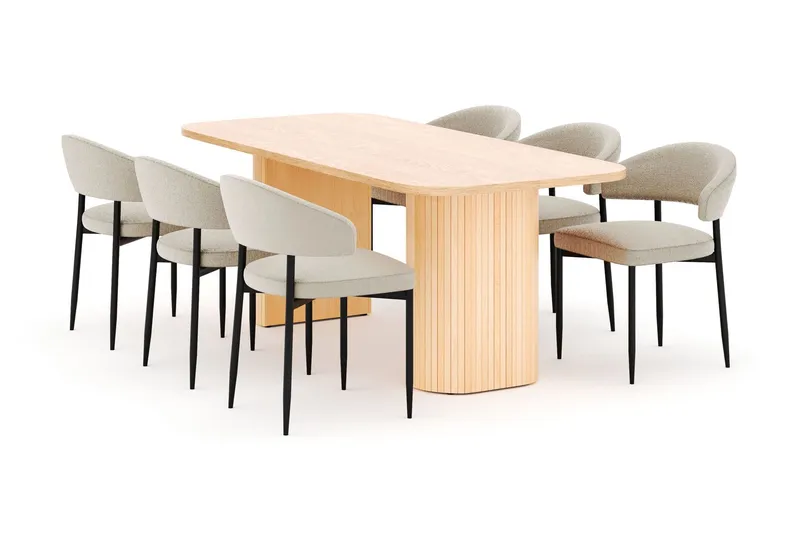 Kopparbo Matbord 200 cm med 6 Sawako Stolar - Natur — Bark