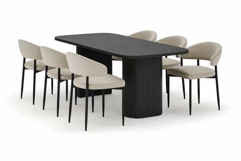Kopparbo Matbord 200 cm med 6 Sawako Stolar - Svart — Bark