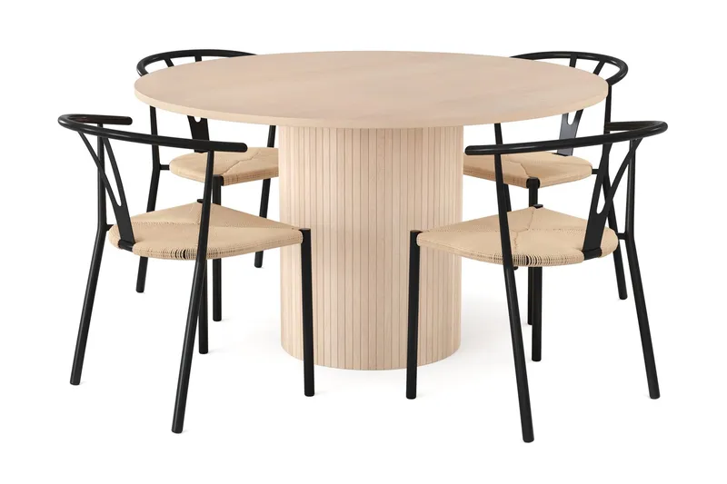 Kopparbo Matgrupp 130 cm Rund inkl 4 Elysia Stolar - Beige/Svart — Bark