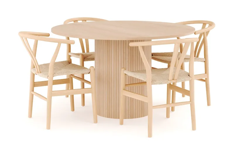 Kopparbo Matgrupp 130 cm Rund med 4 Dastoori Matstolar - Beige — Bark