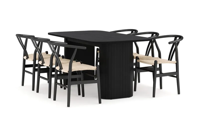 Kopparbo Matgrupp 160 cm med 6 Dastoori Matstolar - Svart — Bark