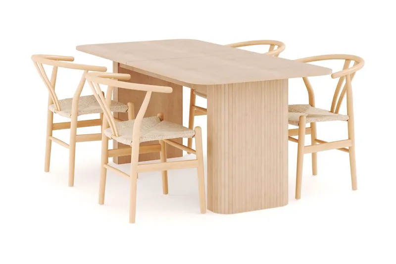 Kopparbo Matgrupp 180-240 cm Förlängningsbart med 4 Dastoori Matstolar - Whitewash (Art.nr 3072780) — Bark
