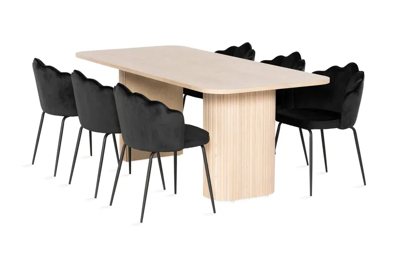 Kopparbo Matgrupp 200 cm inkl 6 Broddhult Stolar - Vit/Svart — Bark