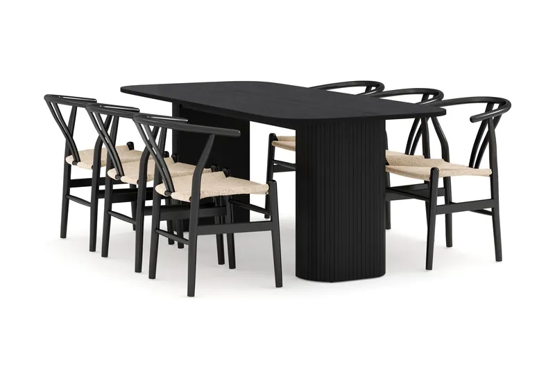 Kopparbo Matgrupp 200 cm med 6 Dastoori Matstolar - Svart — Bark