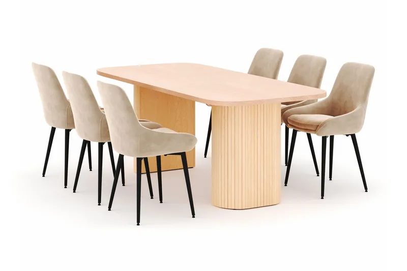 Kopparbo Matgrupp 200x90cm med 6 Alsarp Matstolar - Natural (Art.nr 3094597) — Scandinavian Choice