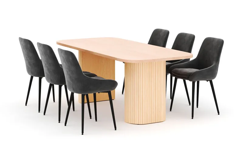 Kopparbo Matgrupp 200x90cm med 6 Alsarp Matstolar - Natural (Art.nr 3094526) — Scandinavian Choice
