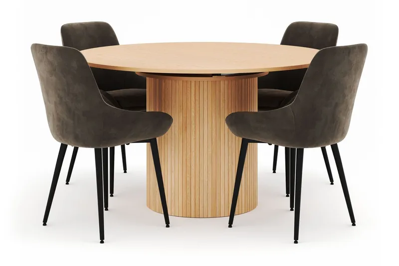 Kopparbo Rund Matgrupp 130-150 cm 4 Alsarp Matstolar - Natural (Art.nr 3094584) — Scandinavian Choice