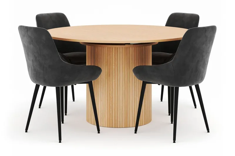 Kopparbo Rund Matgrupp 130-150 cm 4 Alsarp Matstolar - Natural (Art.nr 3094596) — Scandinavian Choice