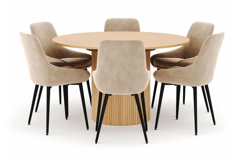 Kopparbo Rund Matgrupp 130-150 cm 6 Alsarp Matstolar - Natural (Art.nr 3094575) — Scandinavian Choice