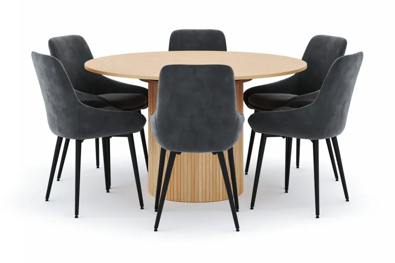 Kopparbo Rund Matgrupp 130-150 cm 6 Alsarp Matstolar - Natural (Art.nr 3094525) — Scandinavian Choice