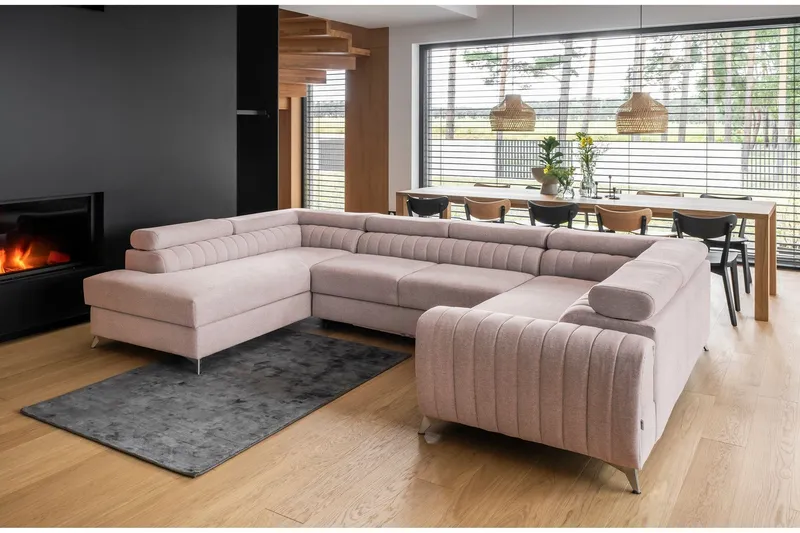Kotori Hörnbäddsoffa m. Schäslong - Ljusrosa (Art.nr 1565448) — Ljusrosa