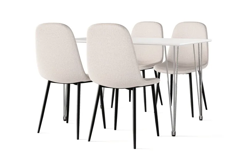 Kronblom Matbord 120 cm + 4 st Nibe stol beige med svarta ben - Vit/Beige — Scandinavian Choice