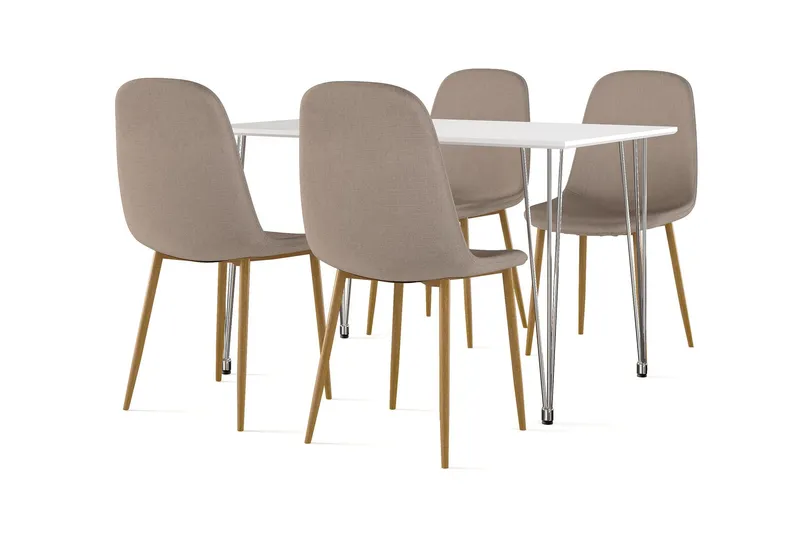 Kronblom Matbord 120 cm + 4 st Nibe stol brun med ek ben - Vit/Brun — Scandinavian Choice