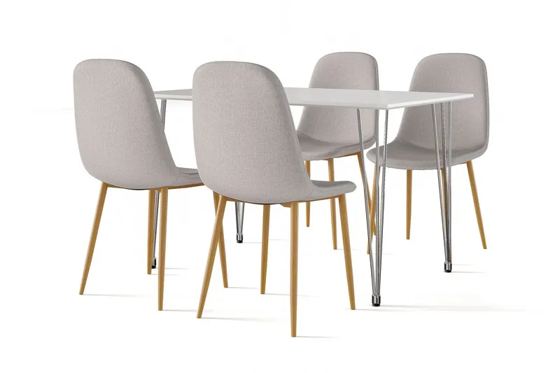 Kronblom Matbord 120 cm + 4 st Nibe stol grå med ek ben - Vit/Grå — Scandinavian Choice