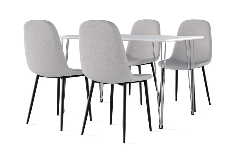 Kronblom Matbord 120 cm + 4 st Nibe stol grå med svarta ben - Vit/Grå — Scandinavian Choice