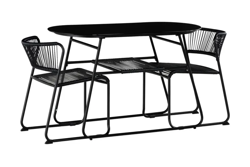 Lamborg Caféset 120 cm Oval + 2 Utestolar - Glas/Svart — Comfort Garden