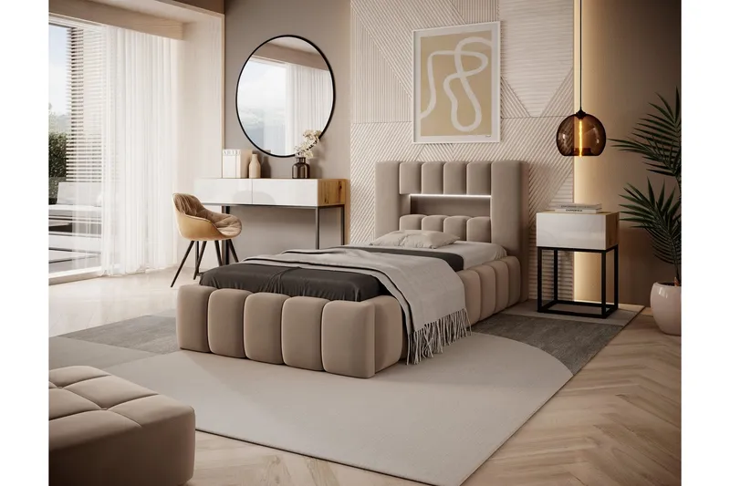 Lamica 3-sits Sängram med Förvaring 90x200 cm - Beige — Beige