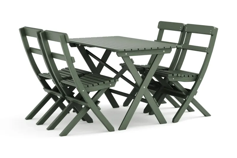 Landet Utomhus matgrupp 118x70x74 cm med 4 klappstolar - Grön — KWA