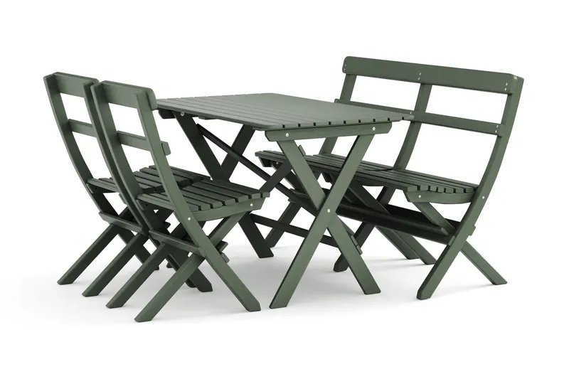 Landet Utomhus matgrupp 118x70x74 cm med soffa och 2 klappstolar - Grön — KWA