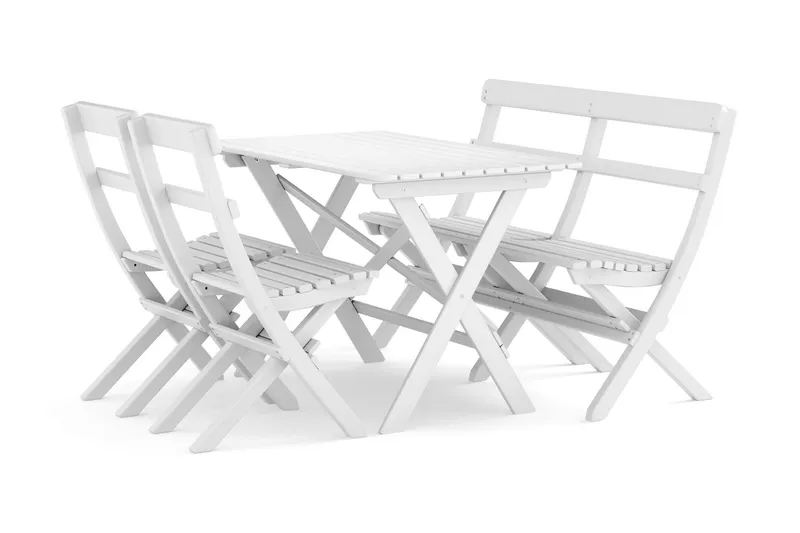 Landet Utomhus matgrupp 118x70x74 cm med soffa och 2 klappstolar - Vit — KWA