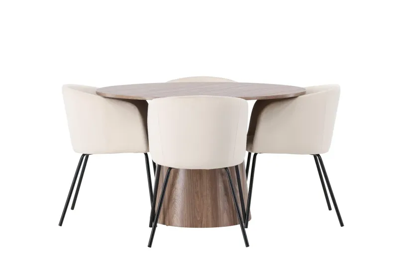 Lanzo Matgrupp 120 cm Rund med 4 Berit Stolar - Natur — Venture Home