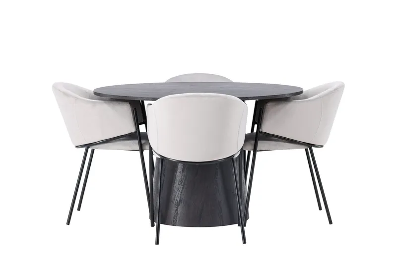 Lanzo Matgrupp 120 cm Rund med 4 Evelina stolar - Svart — Venture Home