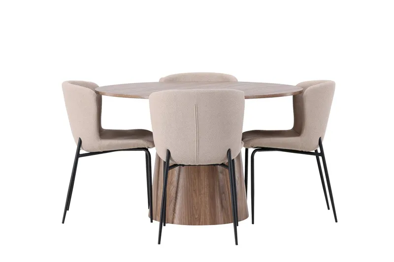 Lanzo Matgrupp 120 cm Rund med 4 Modesto Stolar - Natur (Art.nr 3061480) — Venture Home