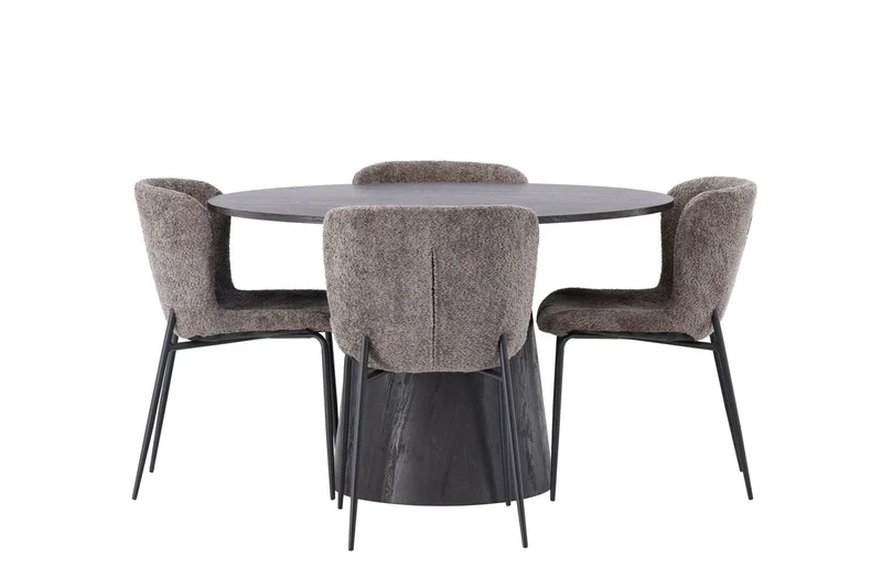 Lanzo Matgrupp 120 cm Rund med 4 Modesto stolar - Svart — Venture Home