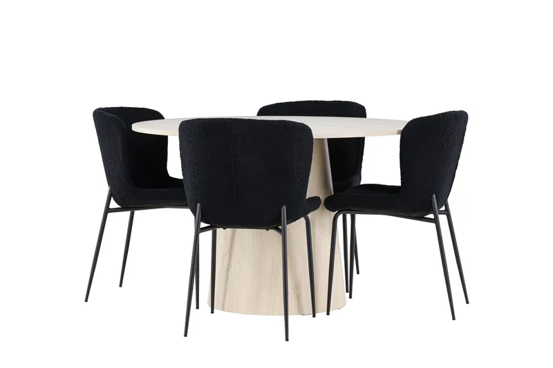 Lanzo Matgrupp 120 cm Rund med 4 Modesto stolar - Whitewash/Svart — Venture Home
