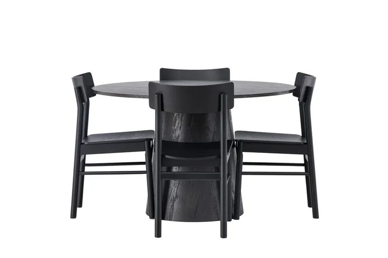 Lanzo Matgrupp 120 cm Rund med 4 Montros stolar - Svart — Venture Home