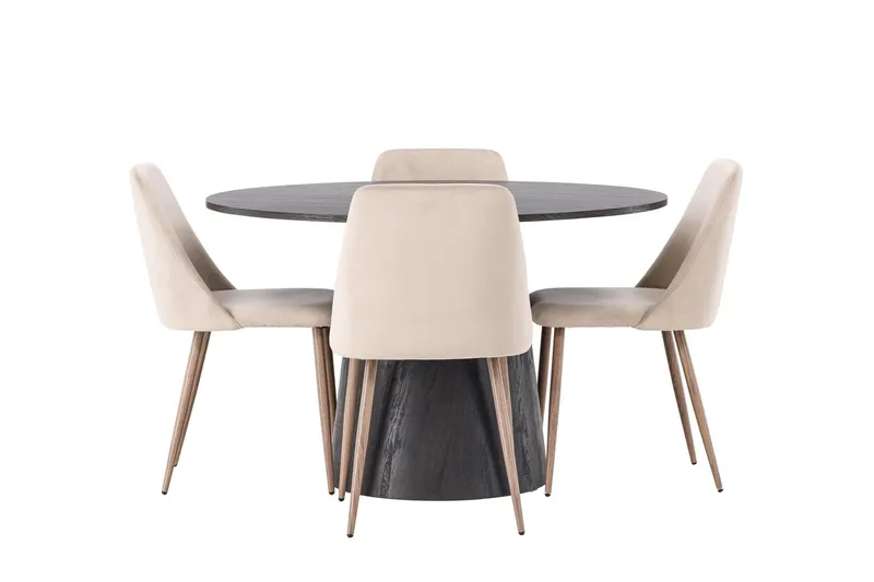 Lanzo Matgrupp 120 cm Rund med 4 Night Stolar - Svart — Venture Home
