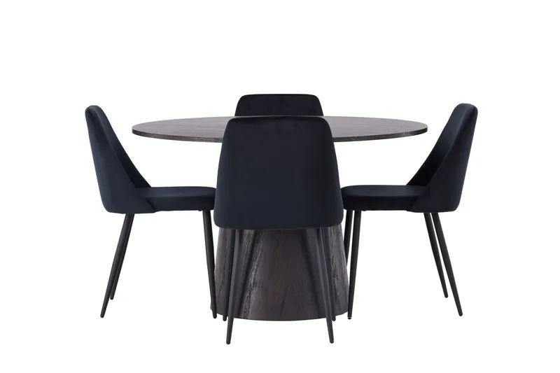 Lanzo Matgrupp 120 cm Rund med 4 Night stolar - Svart — Venture Home