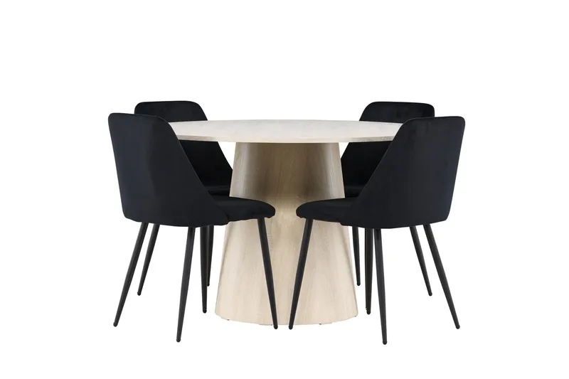 Lanzo Matgrupp 120 cm Rund med 4 Night stolar - Whitewash/Svart — Venture Home