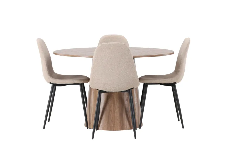 Lanzo Matgrupp 120 cm Rund med 4 Polar Stolar - Natur — Venture Home
