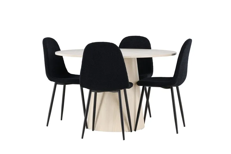 Lanzo Matgrupp 120 cm Rund med 4 Polar stolar - Whitewash/Svart — Venture Home