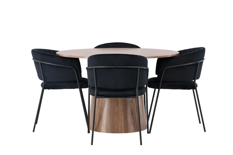 Lanzo Matgrupp 120 cm Rund med 4 Selma Stolar - Natur — Venture Home