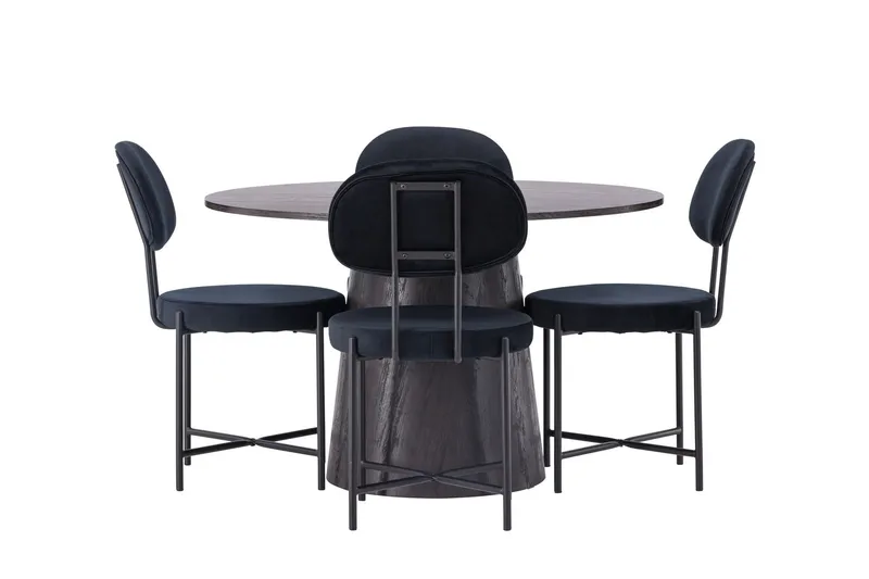 Lanzo Matgrupp 120 cm Rund med 4 Stella stolar - Svart — Venture Home