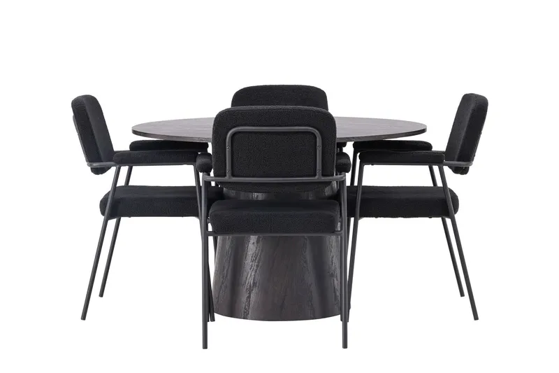 Lanzo Matgrupp 120 cm Rund med 4 Yesterday stolar - Svart — Venture Home
