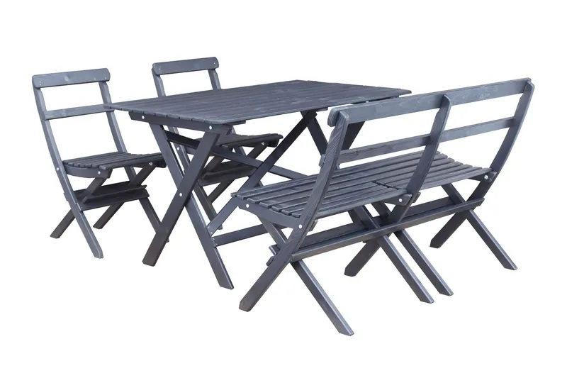 Larios Matgrupp Utomhus 76 cm + 2 Matstolar Utomhus + Bänk Utomhus - Svart — Svart