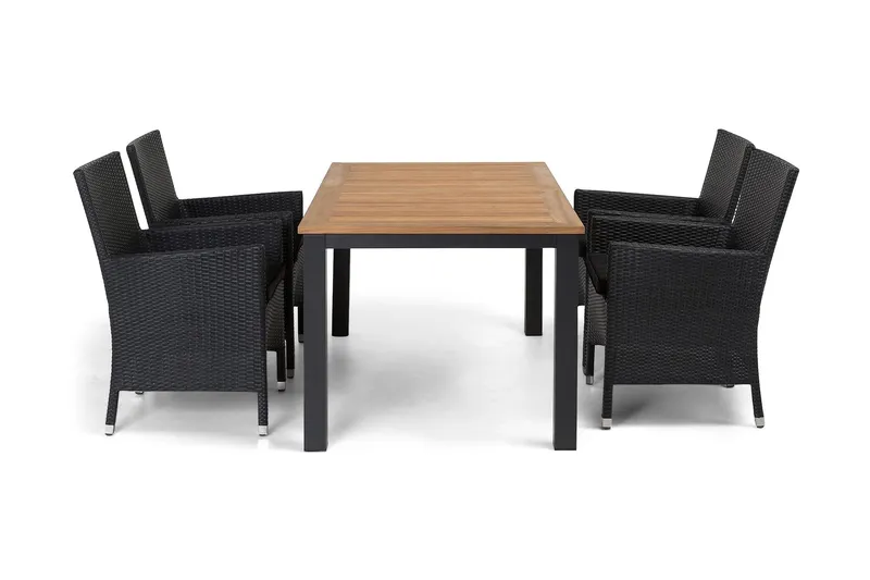 Las Vegas Matgrupp Utomhus 152-210 + 4 Thor Fåtölj - Svart/Teak — Comfort Garden
