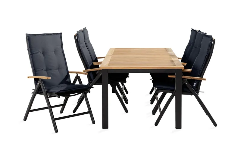 Las Vegas Matgrupp Utomhus 152-210 + 6 Positionsstol Lyx m Dyna - Svart/Teak/Grå — Venture Home