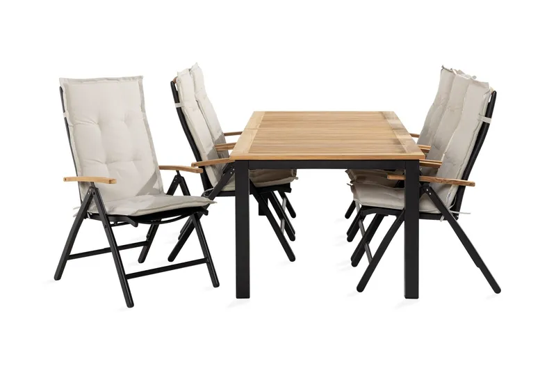 Las Vegas Matgrupp Utomhus 152-210x90 + 6 Stolar m Dyna - Svart/Teak/Vit — Venture Home