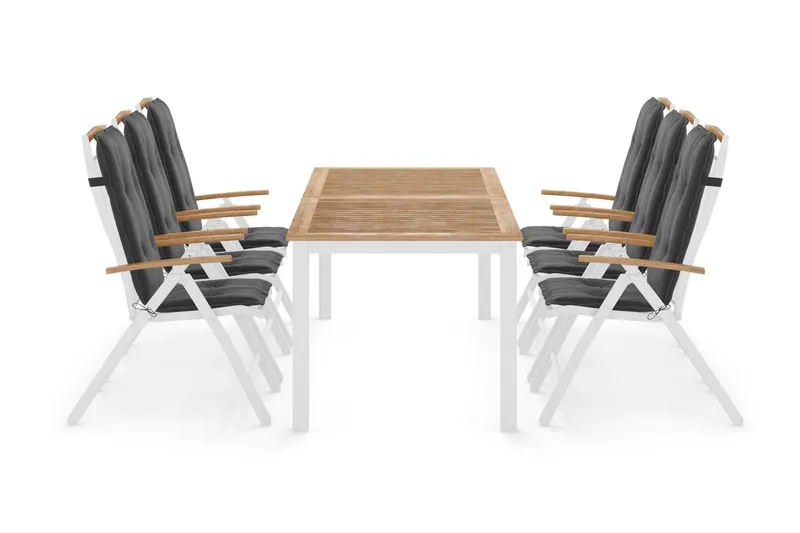 Las Vegas Matgrupp Utomhus 220-280 + 6 Positionsstol Lyx m Dyna - Vit/Teak/Vit/Teak/Grå — Vit/Teak/Vit/Teak/Grå