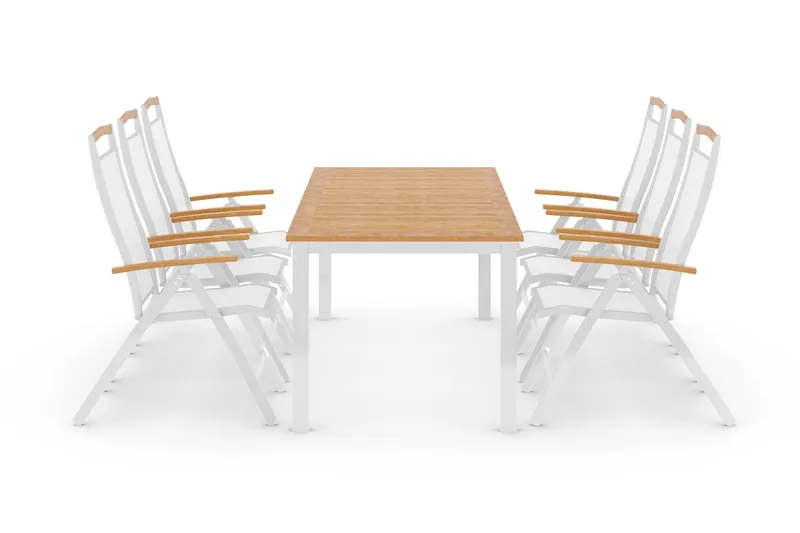 Las Vegas Matgrupp Utomhus 220-280 + 6 Positionsstol Lyx - Teak/Vit — deNoord