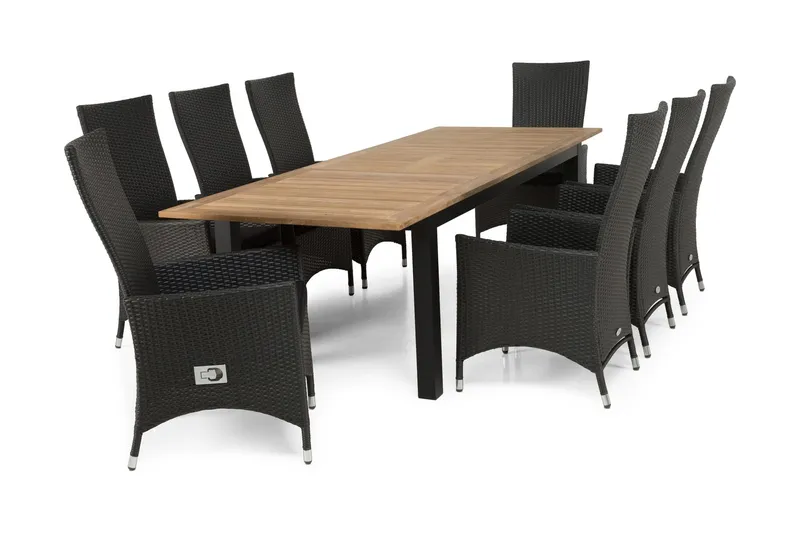Las Vegas Matgrupp Utomhus 220-280 + 8 Jenny Ställbar Fåtölj - Teak/Svart — Teak/Svart