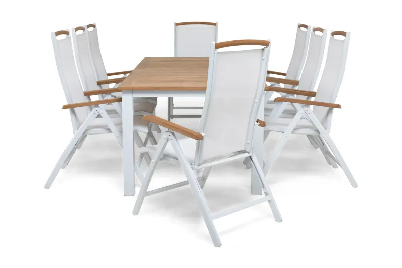 Las Vegas Matgrupp Utomhus 220-280 + 8 Positionsstol Lyx - Vit/Teak/Vit/Teak — deNoord